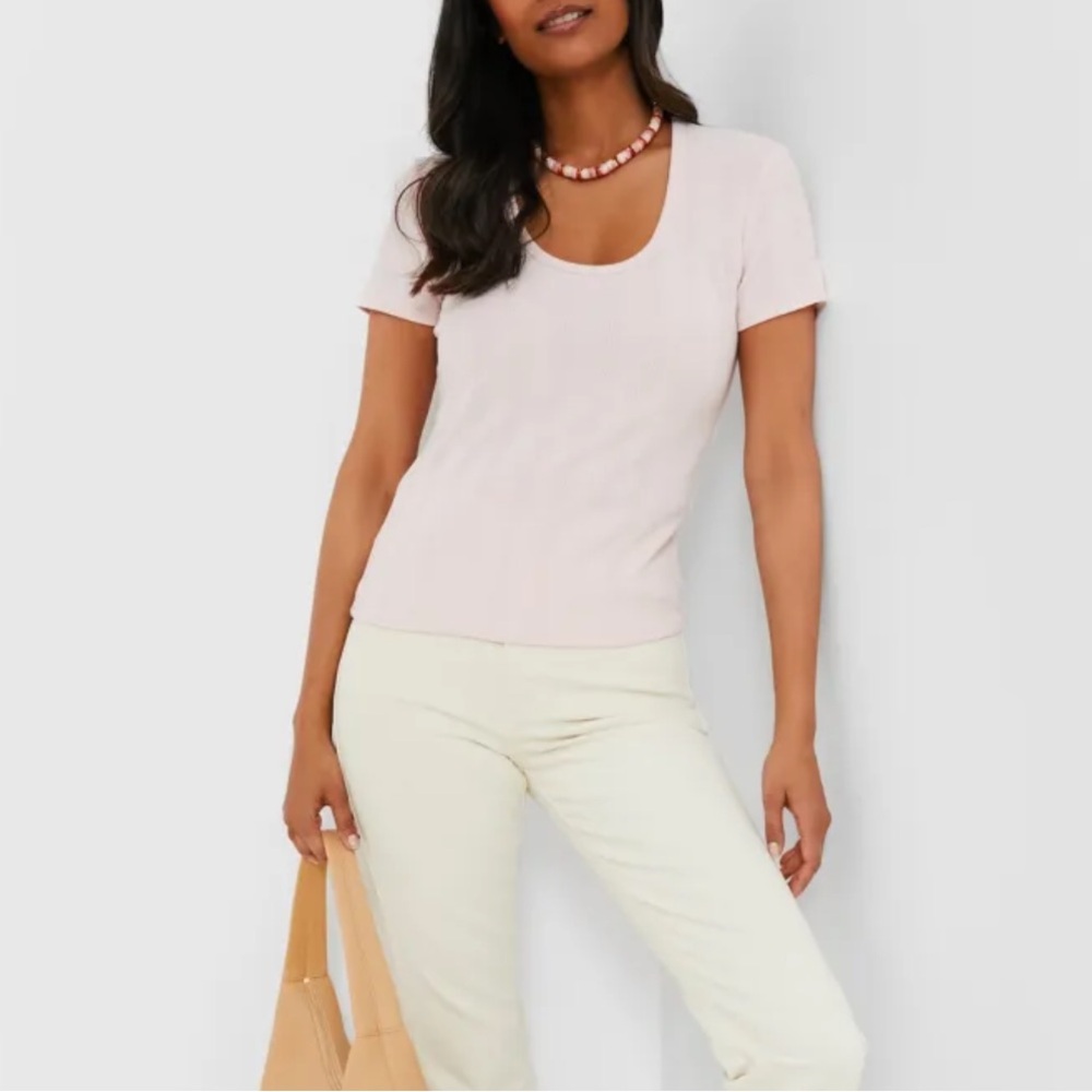 NWT Tuckernuck Pointelle Bridgette Scoop Neck Tee Pink Size XS - Picture 2 of 8